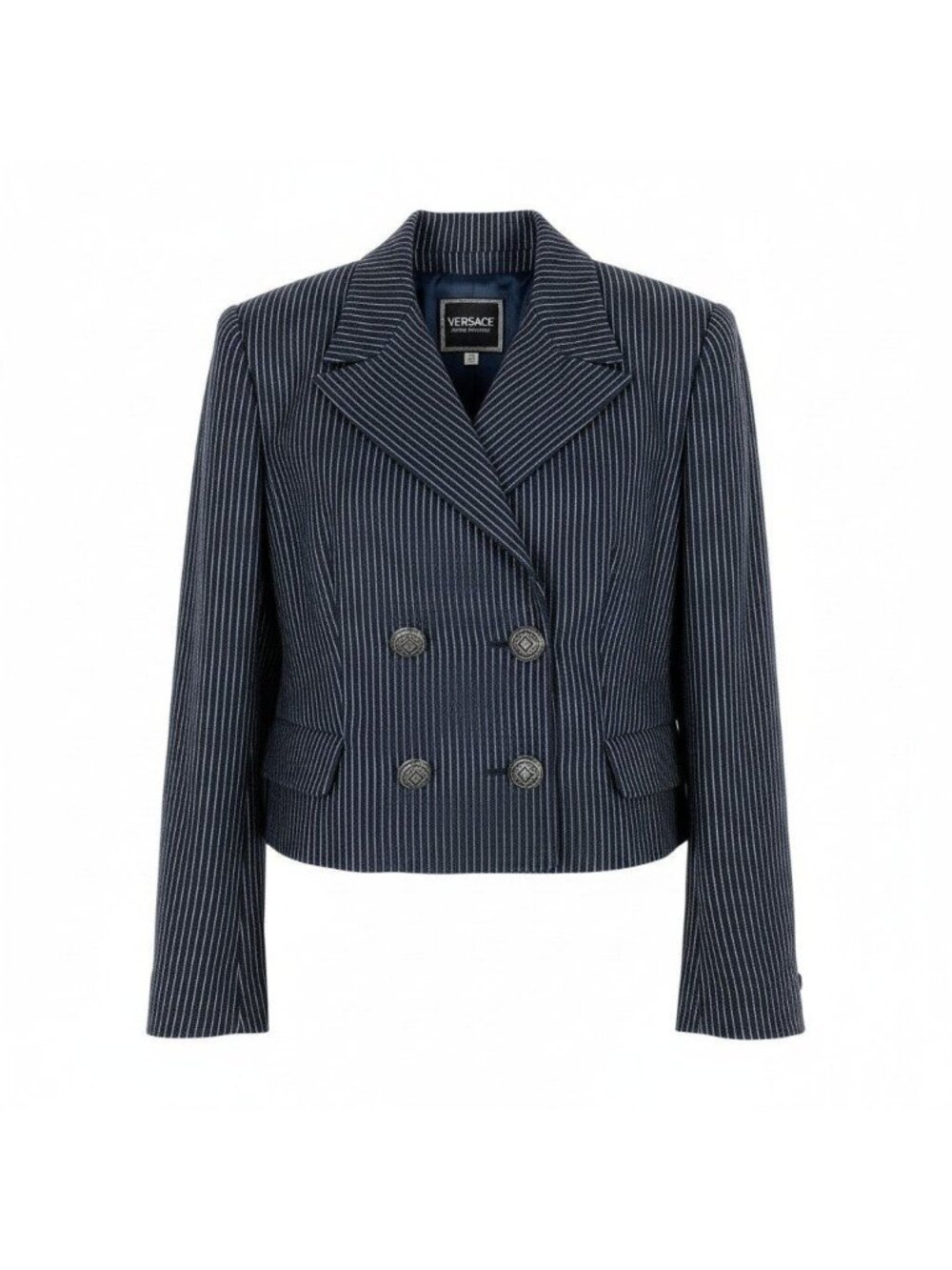 Versace Medusa Button Tailored Jacket Double Stripe Navy Wool 42